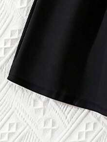 Đầm đen tay ngắn cho bé gái, 4-8 tuổi, cổ vuông xếp ly, kiểu công chúa Pháp, mùa hè. - màu đen - Xem 6