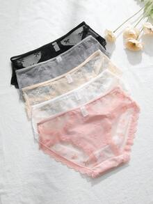 5条装女士透气蕾丝蝴蝶结装饰三角裤，如黄油般柔软弹力，无缝日常内裤，尺码S-XL - 彩色 - 查看 2