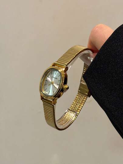 1 Piece Oval Retro Style Gold Bamboo Strap Quartz Women's Watch Elegant And Exquisite, Suitable For Daily Wear, Birthday Gifts, Parties