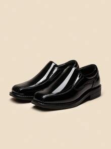 Boy's Dress Shoes Slip-On Loafer Wedding Shoes Versatile Lightweight Casual Flat Shoes For Children, Suitable For Everyday Wear In All Seasons - 黑色亮皮 - 查看 3