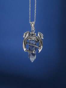 1pc Minimalist Women's Necklace With Artificial Crystal Hexagon & Spiraling Dragon Design, Suitable For Daily Wear And As A Gift For Friends And Valentine's Day - Multicolor - View 11