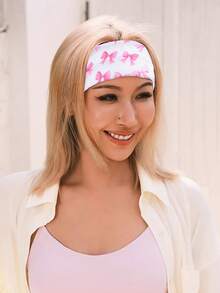 5/1pc Pink Valentine's Day Cute & Sweet Girl Pink Romantic Hairband, Heart & Bow Decor, High Return Rate Hair Accessories For Women Women Headband Elegant Head Scarf Casual Sweatband Fashion Women Bandana - Multicolor - View 2