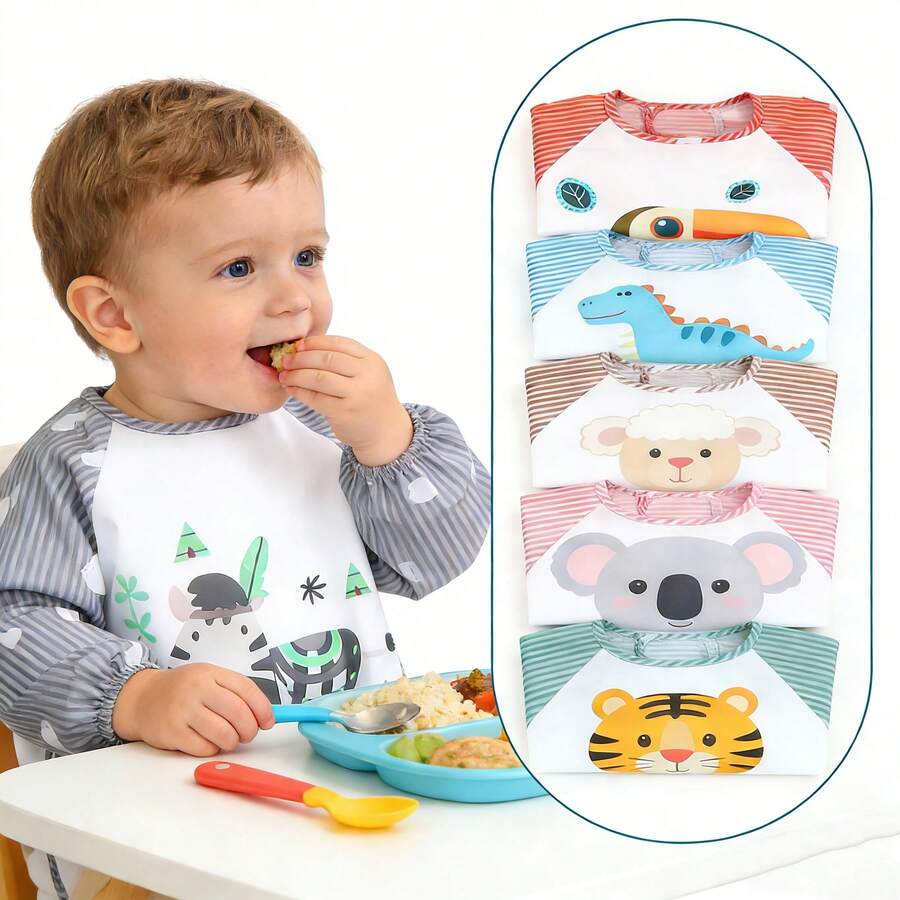 1pc Newborn Infant Reversible Feeding Bib, Baby Eating Smock, Unisex - Multicolor - View 1