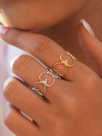 2pcs/1pc Vintage Pleated Love Cute 18k Gold Plated Women's Rings For Everyday Wear Holiday Gifts