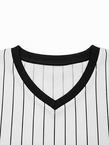Men's V-Neck Striped Letter Graphic Print Short Sleeve T-Shirt, Fashionable Casual Outdoor Wear - White - View 3