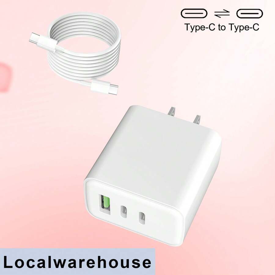 白色美规A/B型插头 110-127V 三口墙式充电器(2个USB-C接口 + 1个USB-A接口)+ Type-C 转 Type-C 数据线套装(白色)兼容苹果 15/16 系列 本地仓库 情人节礼物 - 查看 1