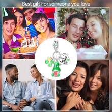 1 Silver-Plated Pendant Bead, Lucky Green Cat Paw Bead, Green Lucky Bow Pendant, Lucky Clover Bead, Jungle Adventure Trio Charm, Green Beer Party Charm, Green Gentleman Bear Charm, Green Hat Festival Trio Charm, St. Patrick's Day Bead, Fits Original 3mm Bracelet, DIY Women's Jewelry Birthday Engagement Party Gift - Green - View 9