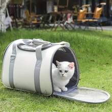1个可折叠透气宠物包，便携式肩背手提包，适用于猫咪和小型犬，让户外旅行更轻松无压力 - 灰色 - 查看 1