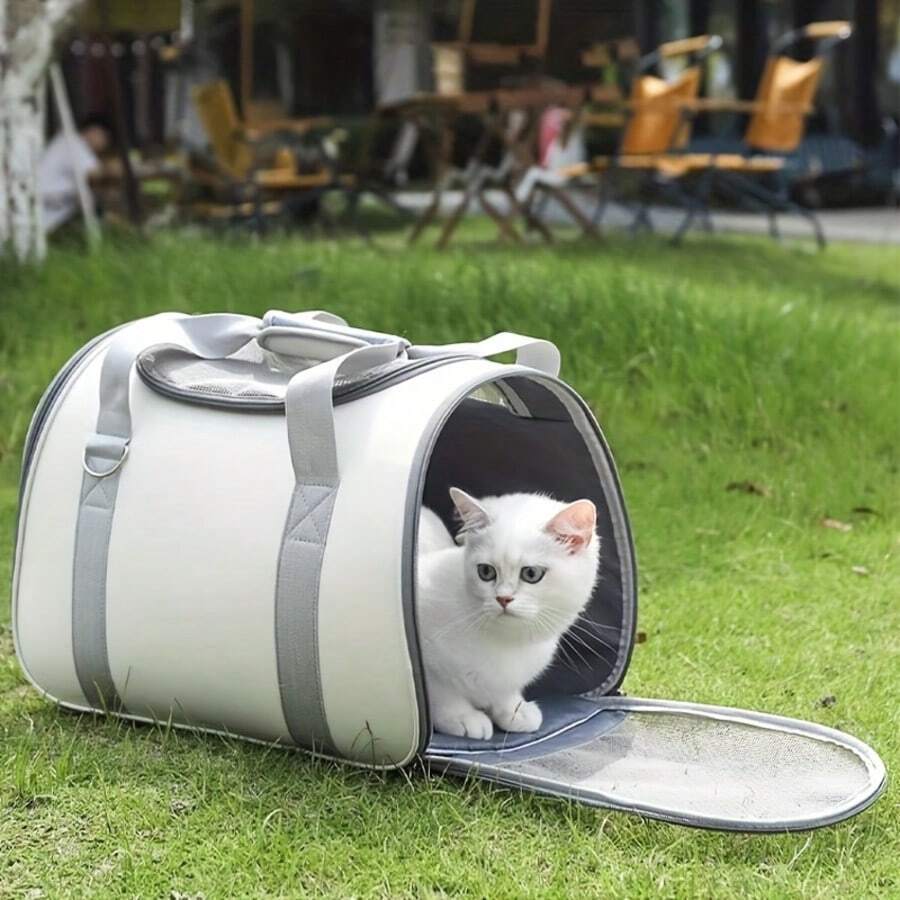 1个可折叠透气宠物包，便携式肩背手提包，适用于猫咪和小型犬，让户外旅行更轻松无压力 - 灰色 - 查看 1