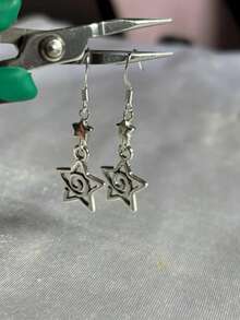 1pair Whimsygoth Star Studded Silver Earrings | Swirly Gothic Hypoallergenic Stainless Steel Hook Dangly Space Nature Aesthetic Handmade Jewelry - Star - View 2