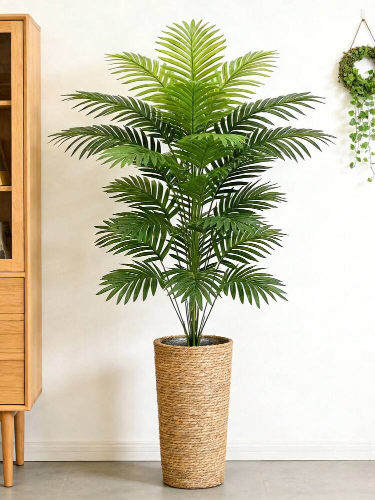 Árbol de palma artificial de 60-80 cm, plantas tropicales grandes de Monstera falsas, árbol de coco de plástico con hojas verdes, rama de árbol de palma falsa para decoración del hogar, jardín, interior, exterior, boda y fiesta - Verde - Añade 3