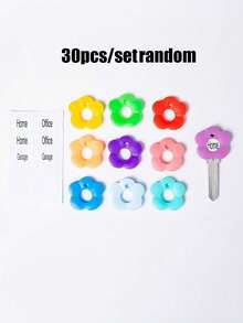 30pcs Colorful Silicone Key Covers, Flower Shaped Elastic Key Caps, Made Of Silicone Material, Easy To Install, Vibrant Colors, Secure Fit, Minimalist And Compact, Suitable For Home Keys - Multicolor - View 9