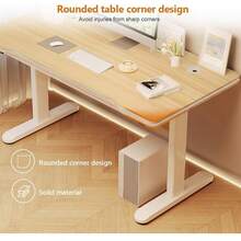 Computer Writing Desk Is Suitable For Home Office Students. Modern Minimalist Style With T-Shaped Metal Bracket PC Wood Is Suitable For Office & Bedroom. - Brown - View 7