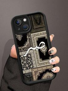 黑色金色波斯地毯图案搭配阿拉伯书法图案手机壳，创意个性化高端中东红色图案标语设计，黑色磨砂质感全包覆式防尘防水软壳，兼容 17/16/15/14/13/12/11/Pro/ProMax/X/XR/XS/XSMAX/7/8/PLUS和Galaxy机型，生日和节日送给朋友、家人、情侣的理想礼物。 - 黑色 - 查看 1