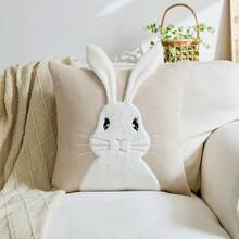1件复活节米色兔子刺绣抱枕套，3D兔耳装饰靠垫套，适合室内装饰，春夏枕套，不含枕芯 - 卡其色 - 查看 10