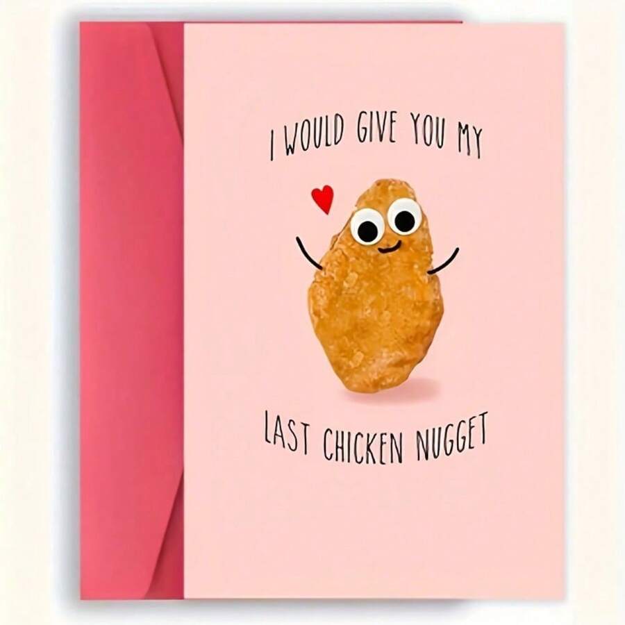 1Pc Creative Fun Anniversary Card For Girlfriend Boyfriend Last Chicken Nugget Confession Couple Valentines Day Card Includes Card Envelope Perfect For Holiday Birthday Apology Card Postcard Thank You Card Gift For Friends Classmates And Family Daily Dating Valentines Day Halloween Christmas Thanksgiving - Đỏ - Xem 1