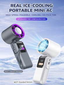 1pcPortable Foldable Ice-Cooling High-Speed Fan With LED Display, Dual Charging Ports & Built-In Cable - Summer Outdoor Travel Must-Have, Cools Even At 40°C, (, )