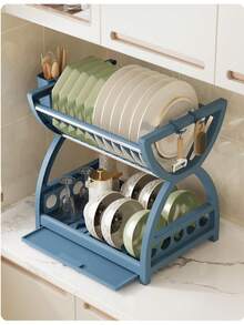 1pc Plastic Kitchen Rack, Dish Drainer, Multifunctional Bowl Cabinet, Plate & Cutlery Organizer, Double Layer Tableware Holder - Multicolor - View 17