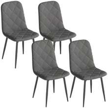 Set Of 4 Dining Chairs With Backrest, Velvet Look, Padded And With Metal Legs, For Dining Table, Grey. - Grey - View 8