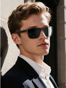 1 Par de Óculos Polarizados Masculinos, Óculos Clássicos de Alta Qualidade para Uso Externo e Direção, Estilo Esportivo - Preto - Visão 3