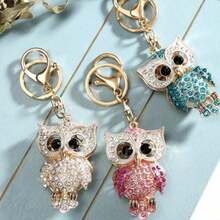 1pc Sparkling Rhinestone Owl Pendant, Creative Bag Charm, Cartoon Owl Keychain In Blue, Pink, Champagne, Gift For Boyfriend/Girlfriend, Best Friend, Coworker, Birthday, Parents - Multicolor - View 3