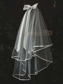 1pc White Thin Tulle Bridal Veil For Wedding, Short Travel Veil, Romantic And Fresh. Valentine's Day Accessories - 白色 1 - 查看 1