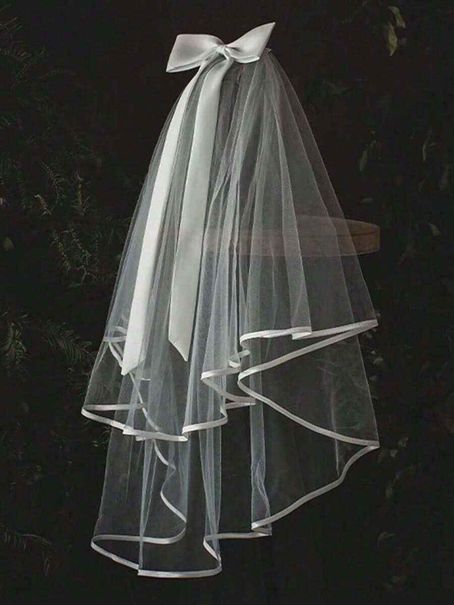 1pc White Thin Tulle Bridal Veil For Wedding, Short Travel Veil, Romantic And Fresh. Valentine's Day Accessories - 白色 1 - 查看 1