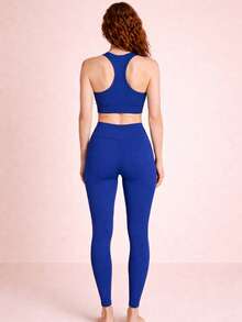 SHOWOFF Women's Fitness Set For Gym - Sports Top + High-Waisted Thick Leggings With Super Elastane - 寶藍色 - 查看 2