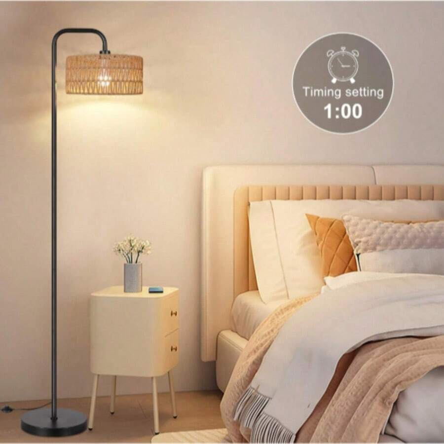 Farmhouse Floor Lamp, 68''Tall Lamp For Living Room With Remote 3 Color Temperatures Boho Standing Lamp With Rattan Shades For Bedroom Study Room Office Hotel, Bulb Include,Home Deocr Living Room,Mueble De Sala,Room Deocr,Bedroom Furniture - 美規A型插(110-127V) - 查看 1