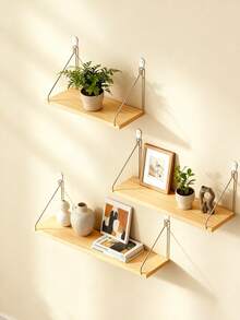 1 pieza Estante flotante montado en la pared, sin necesidad de perforar, estante de almacenamiento de tablero de madera para dormitorio, sala de estar, cocina, repisa decorativa de pared - Albaricoque - Ver 5