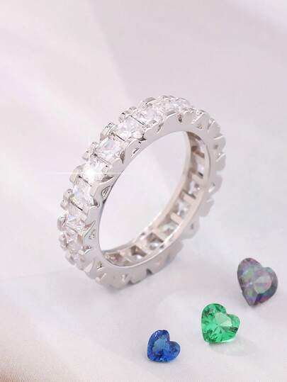 1 pieza Anillo de mujer elegante y de moda, incrustado con circonita cúbica sintética, adecuado para uso diario, fiestas, bodas, regalos, Día de San Valentín, Navidad, Acción de Gracias, Año Nuevo, regalos para seres queridos y amigos