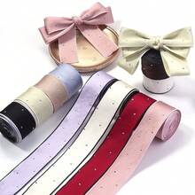 3 Yards/Roll Polyester Edged Dotted Rhinestone Ribbon, Elegant Gift Packaging Ribbon, 25mm Wedding Holiday Party Decor Ribbon, Floral Decoration Silk Tie - Multicolor - View 1