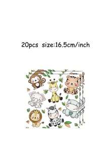 10/20/40/50/60/80pcs Disposable Paper Tableware Set Jungle Safari Wild One Party Supplies: 80 Pieces Set Of Paper Plates, Cups, And Napkins For First Birthday Party Decorations - Multicolor - View 9