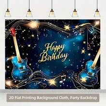 1 szt. Tło urodzinowe z nutami gitary, motyw urodzinowy, w tym wzór złotej gwiazdy, odpowiednie na przyjęcia urodzinowe, artykuły imprezowe, dekoracje imprezowe, rocznice, tła do zdjęć studyjnych, spotkania rodzinne, do użytku wewnątrz i na zewnątrz, dekoracja ścienna, dekoracja korytarza, imprezy ogrodowe, imprezy tematyczne - Wielokolorowe - Zobacz 6
