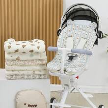 Baby Stroller Tie-On Cushion, Cotton Gauze Breathable Mesh, Anti-Slip Warm Seat Pad For Pram, Stroller, High Chair
