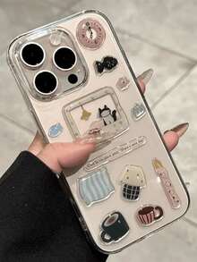 1pc Cute Cartoon Cat Pattern Sticker, Shock-Proof Transparent Phone Case Compatible With IPhone 16 Pro Max, 14/13, 12, 11 Pro Max, XS Max, X, XR, 8, 7, 6S, Plus, Suitable As Birthday Gift For Girlfriend/Boyfriend Or Christmas Present - Clear - View 2