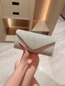 Shiny Evening Clutch Bag, Women's Evening Bag, Envelope Handbag, Large Wedding Party Prom Bag, Mini Flap Square Metallic Sequin Formal Dress Clutch, Suitable For Teenagers, Ladies, Socialites, Career Women For Weddings, Bridesmaids, Parties, Christmas, Halloween Balls, Birthday Gifts, Receptions, Workplaces And Other Occasions - Silver - View 3