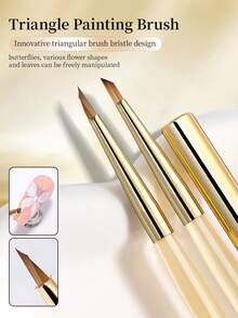 RS NAIL RSNAIL 美甲三角笔，金色黄铜笔帽，适用于绘画、素描、花朵、蝴蝶结图案，细尖三角笔刷，舒适亚克力手柄，易于操作，光滑耐用材质，美甲DIY工具，适合初学者和专业人士，美甲用品。 - 黃色 - 查看 9