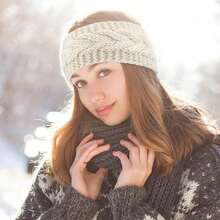 1条女士针织抓绒内衬发带，冬季保暖弹力护耳头巾，柔软加厚发带，适合寒冷天气和户外活动，可爱舒适的发饰礼品 - 彩色 - 查看 13