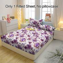 1件柔软透气的花卉水钻图案床笠，舒适的床垫保护套，适用于卧室、客房和宿舍，床上用品套装（不含枕套） - 彩色 - 查看 4