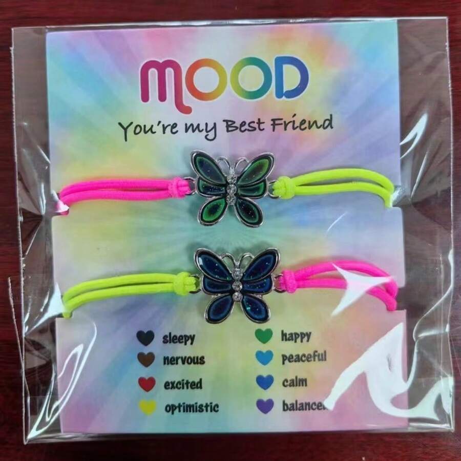 2pcs/Set Women Temperature Sensitive Color Changing Cat Unicorn Heart Pendant Necklace & Ring Jewelry Set, Year Of The Horse Gift For Girlfriend/Best Friend - 蝴蝶 - 查看 1