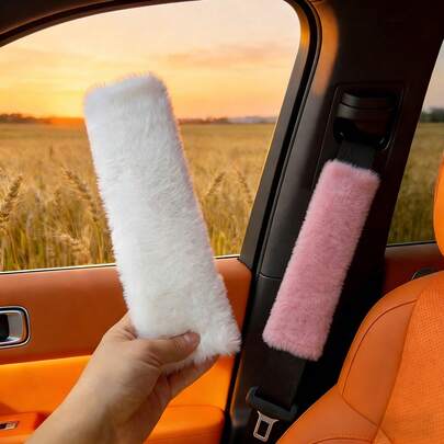 2pcs/1pc Imitation Rabbit Fur Seat Belt Shoulder Protection Imitation Wool Car Supplies Winter Plush Seat Belt Cover Car Interior Supplies Seat Belt Cover Car Accessories