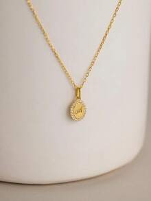 1pc Customized Rhinestone Oval Letter Necklace Customized Engraved Diamond Pendant Necklace Vintage Jewelry Gift For Her - Gold - View 4