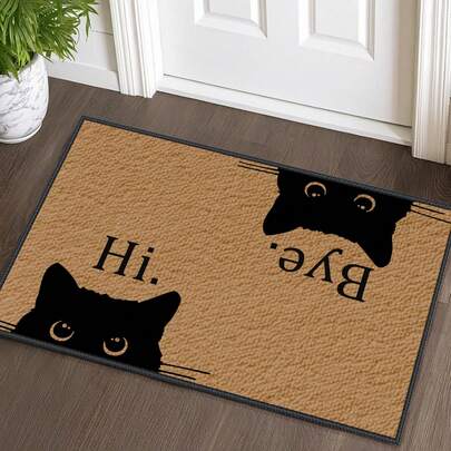 1pc Outdoor Anti-Slip Doormat With Cat Pattern, Indoor Carpet, Bathroom Mat, Kitchen Mat, Decorative Rug, Multi-Purpose Hallway Mat, Soft & Comfortable, Easy To Clean, Suitable For Indoor & Outdoor Entrances, Bedroom, Home Decor