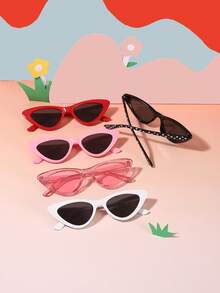 1 Set 5pcs 6-12 Years Old Boys & Girls Candy Color Retro Cat Eye Frame Glasses, Multi-Functional Fashion Personalized Eyewear, Suitable For Outdoor Travel Party, With Glasses Case - Multicolor - View 5