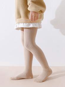 4 Pairs Girls Thick Stripe & Solid Color Leggings, All-Match Colors For Daily Matching, Suitable For Girls In Spring, Autumn And All Seasons - Multicolor - View 9