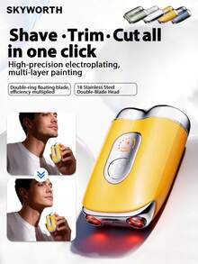 SKYWORTH 三合一电动剃须刀，可修剪胡须、鬓角和鼻毛，400mAh大容量电池，IPX7级防水，干湿两用，全身可水洗，2个不锈钢刀片，一键即开，银色、黄色、蓝色和绿色可选 - 彩色 - 查看 2