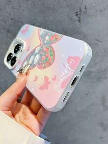1pc Gradient Pink Rose & Butterfly Shockproof Full Coverage Phone Case Suitable For IPhone11/12/13/14/15/16/17/PROMAX