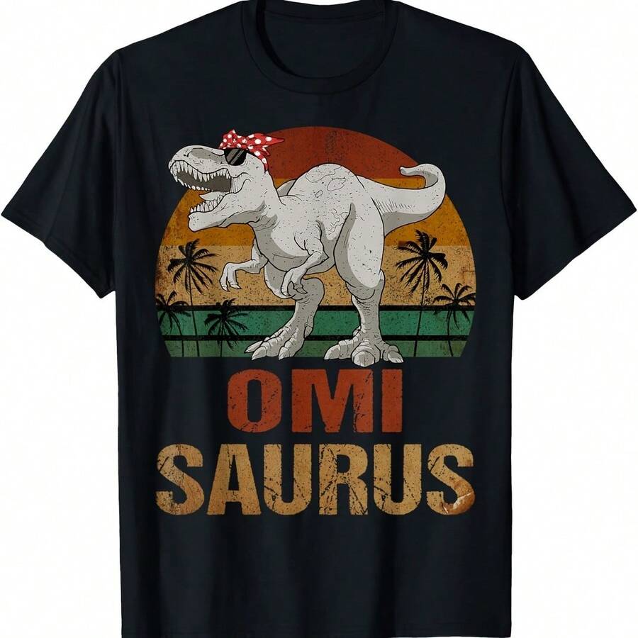 Omisaurus Dinosaur Omi Saurus Vintage Mother's Day T-Shirt - 黑色 - 查看 1