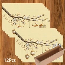 1/4/6 Pcs Ramadan Placemats, Linen Dining Table Mats With Traditional Lantern Pattern, Washable Printed Tablecloths, Surface Protective Pads, Ideal Decor For Holiday Kitchen And Family Gatherings - Multicolor - View 14